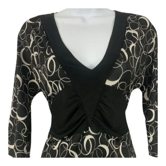 Kiwi Womens V-Neck Abstract Black & White Tunic Top Size Medium - Picture 2 of 6